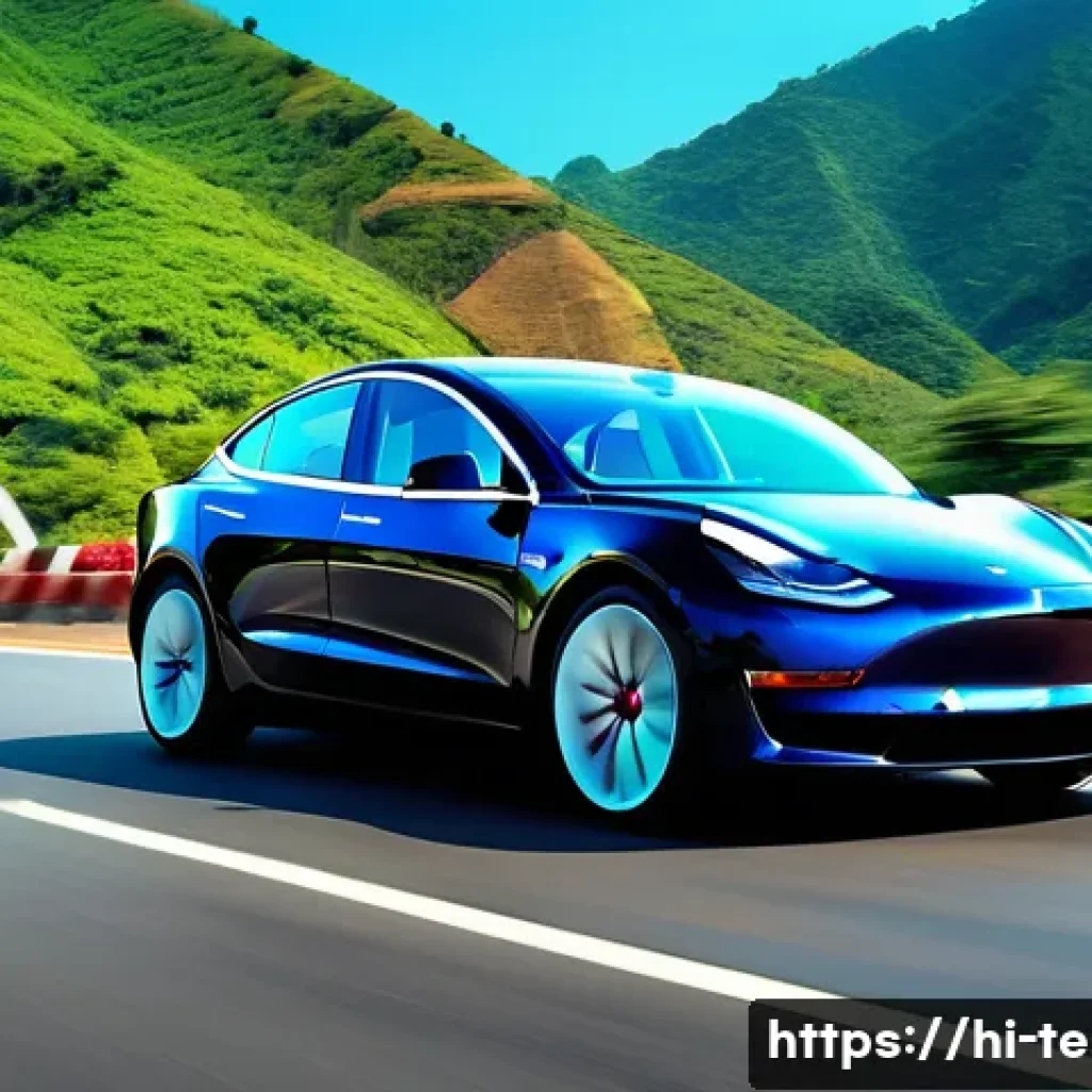 테슬라 모델 3 퍼포먼스 트림 주행 성능 - A sleek Tesla Model 3 Performance speeding along a scenic highway in India, showcasing its aerodynam...