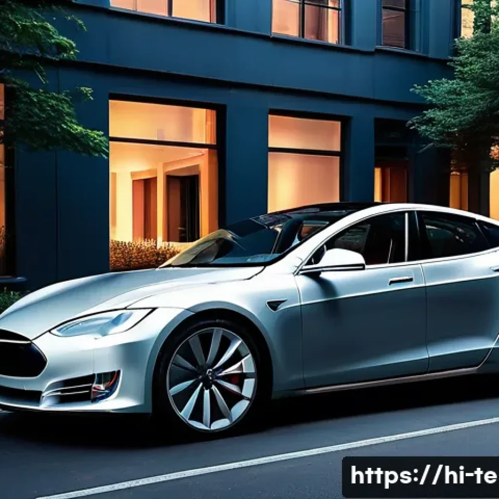 테슬라 모델 S와 BMW 7시리즈 비교 - A sleek Tesla Model S electric car parked on a scenic urban street at dusk, showcasing its modern, f...