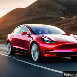 Home 21 테슬라 차량의 공기역학 설계 - A sleek Tesla Model 3 speeding along a modern highway at sunset, emphasizing its smooth aerodynamic ...