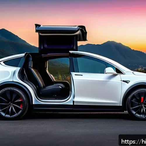 Home 31 테슬라 모델 X와 볼보 XC90 비교 - A futuristic Tesla Model X electric SUV parked in an urban setting at dusk, showcasing its iconic fa...