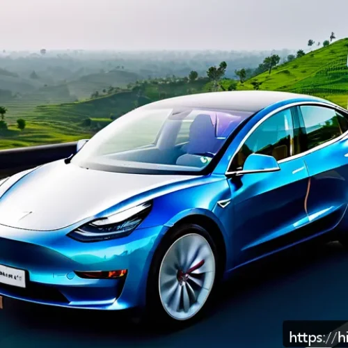 Home 17 테슬라 전기차와 중국 전기차 비교 - A sleek Tesla Model 3 electric car driving on a modern highway in India, showcasing its minimalist i...
